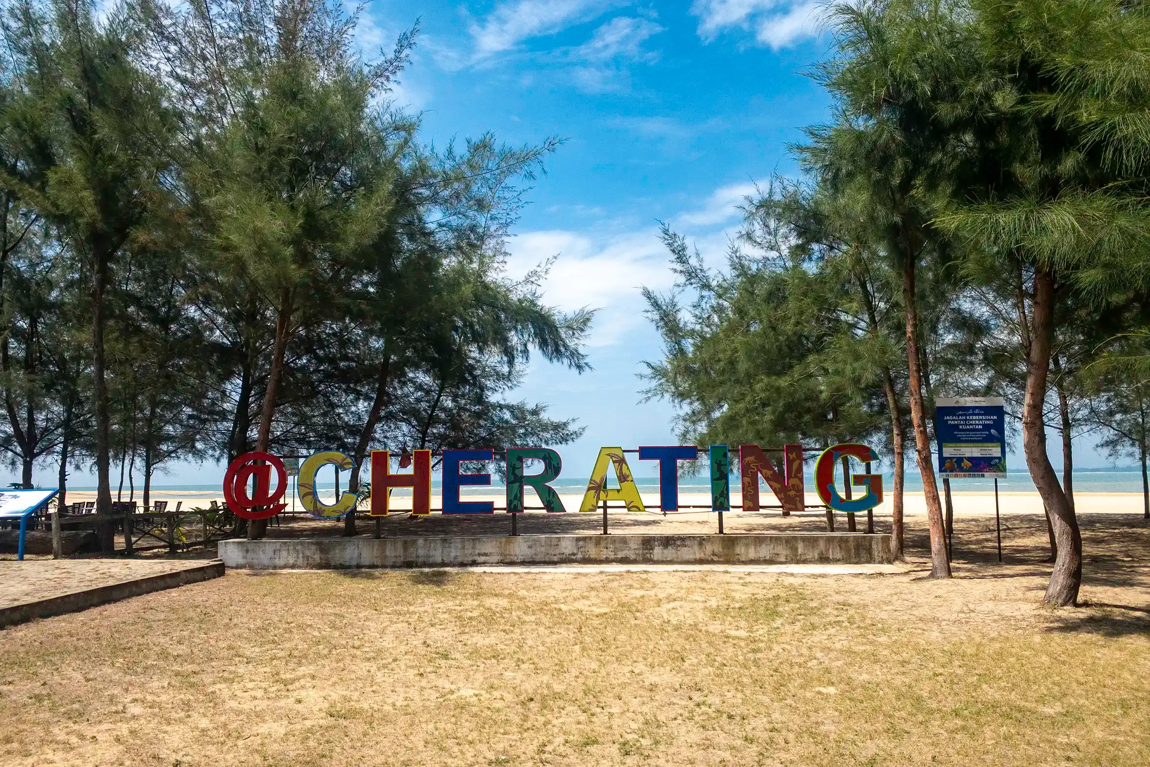 Colourful Cherating sign beside the beach in Pahang, Malaysia