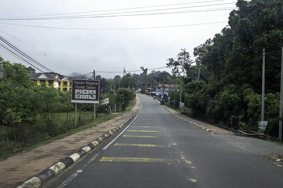 Road entering Taman Negara Kuala Tahan during a private multi-day tour in Peninsular Malaysia